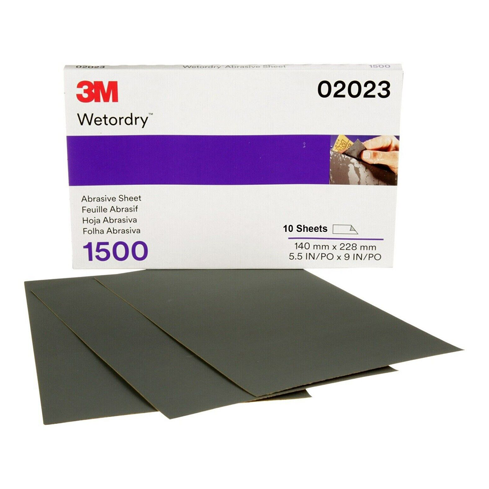 3M 02023 Wetordry Abrasive Half Sheet 401Q 1500 Grit 140mm x 230mm x 50 Pack
