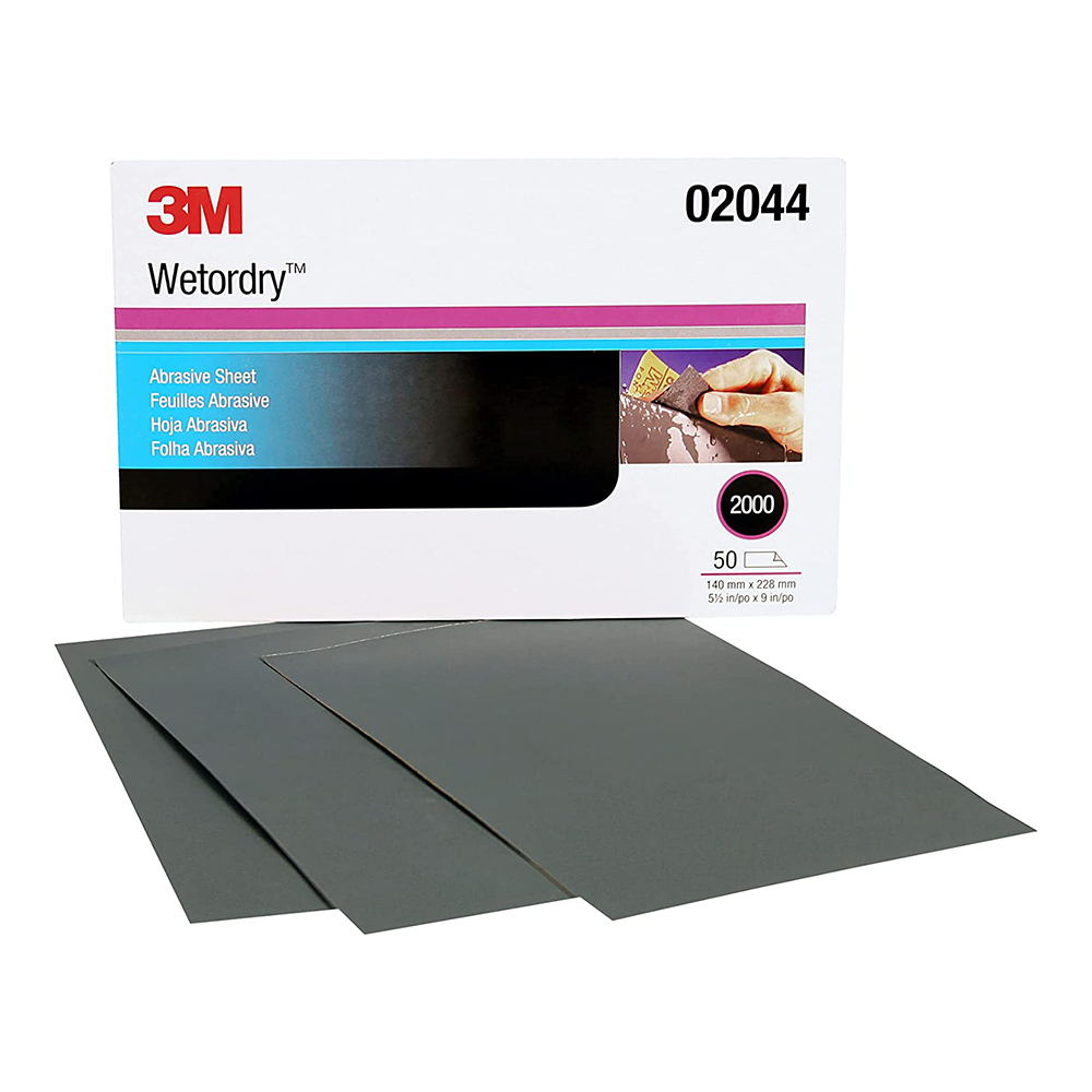 3M 02044 Wet or Dry Abrasive Half Sheet 401Q 2000 Grit 140mm x 230mm x 50 Pack