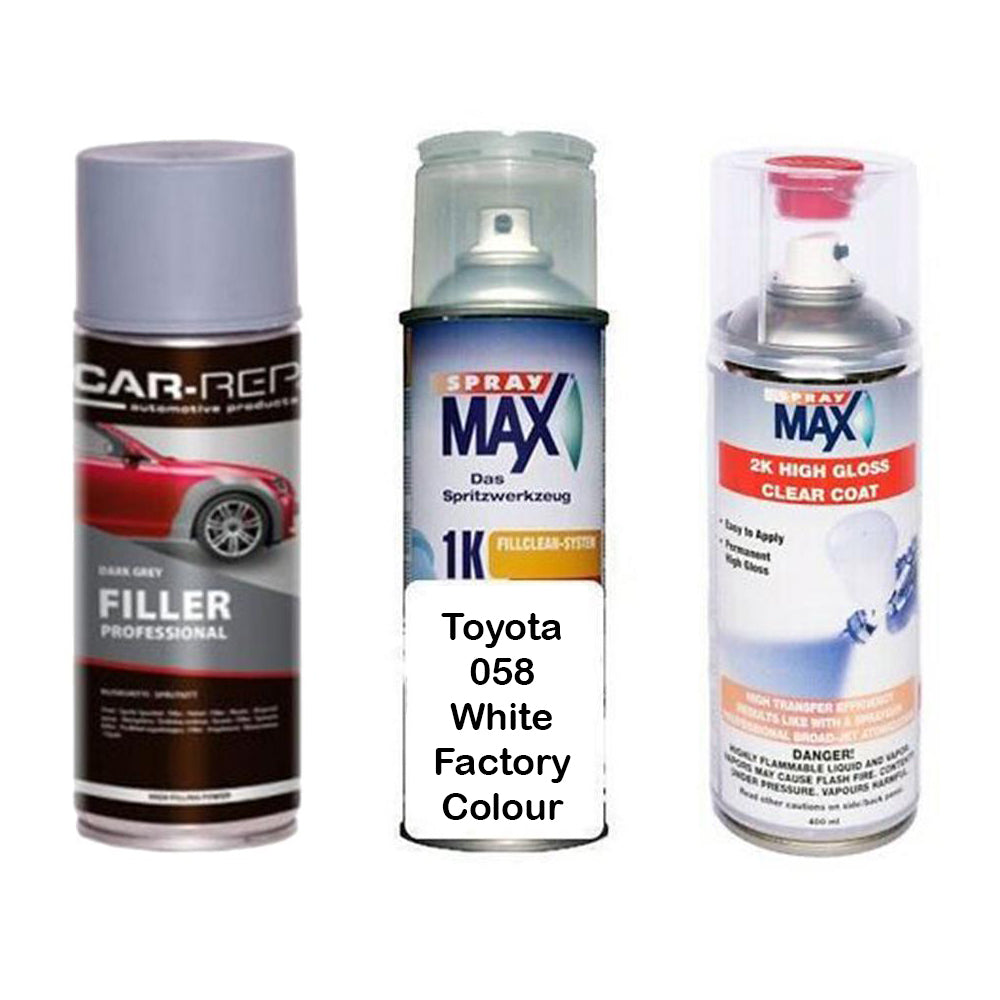 Auto Touch Up Paint for Toyota 058 White Factory Colour Plus 2k Clear Coat & Primer