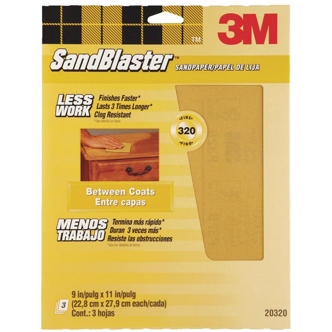 3M 20320-G SandBlaster Sandpaper Between Coats 23cm x 28cm 320 Grit x 3 Sheets