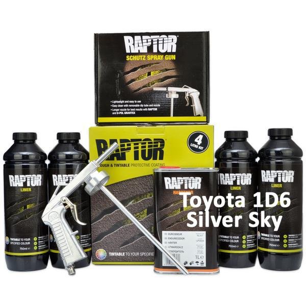 U-Pol Raptor Tintable for Toyota 1D6 Silver Sky Protective Bed Liner Kit 4L + Schutz
