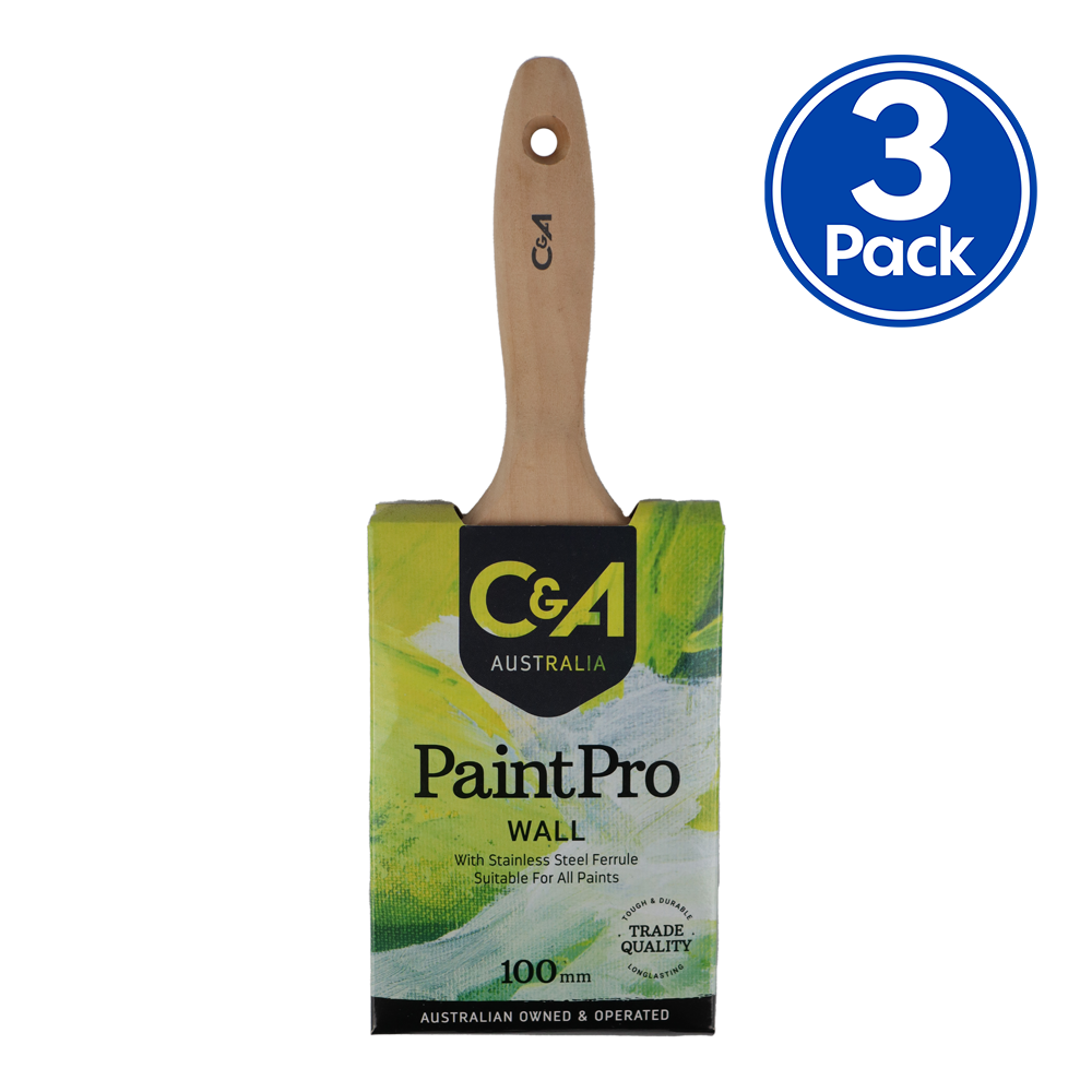 C&A Brushware PaintPro Wall Brush 100mm x 3 Pack Trade Industrial Commercial