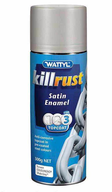 WATTYL Killrust Satin Enamel Spray Paint 300g Aerosol Shale Grey