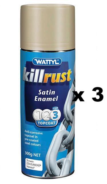 WATTYL Killrust Satin Enamel Spray Paint 300g Aerosol Harvest x 3