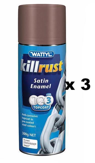 WATTYL Killrust Satin Enamel Spray Paint 300g Aerosol Jasper x 3