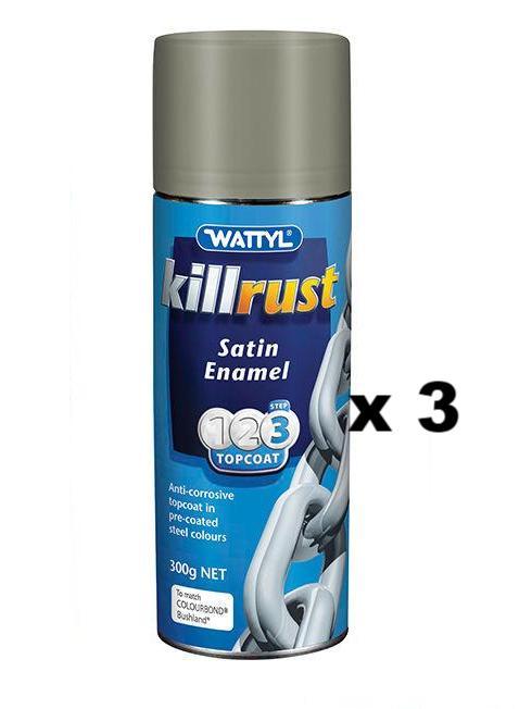 WATTYL Killrust Satin Enamel Spray Paint 300g Aerosol Bushland x 3