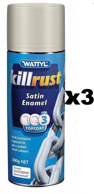 WATTYL Killrust Satin Enamel Spray Paint 300g Aerosol Summershade x 3