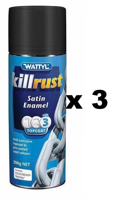 WATTYL Killrust Satin Enamel Spray Paint 300g Aerosol Nightsky x 3