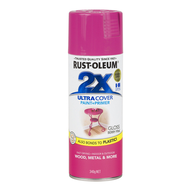 RUST-OLEUM 2X Gloss Paint & Primer Spray Paint 340g Berry Pink