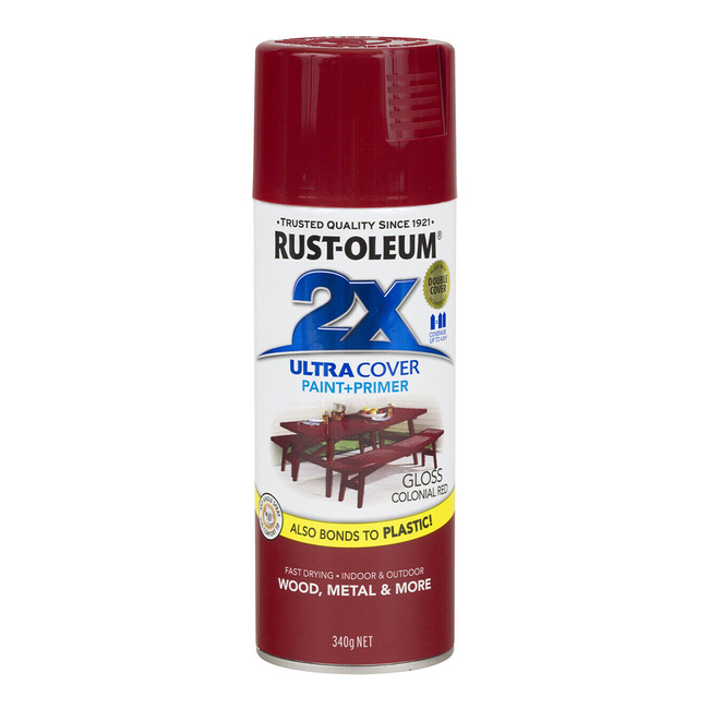 RUST-OLEUM 2X Gloss Paint & Primer Spray Paint 340g Colonial Red