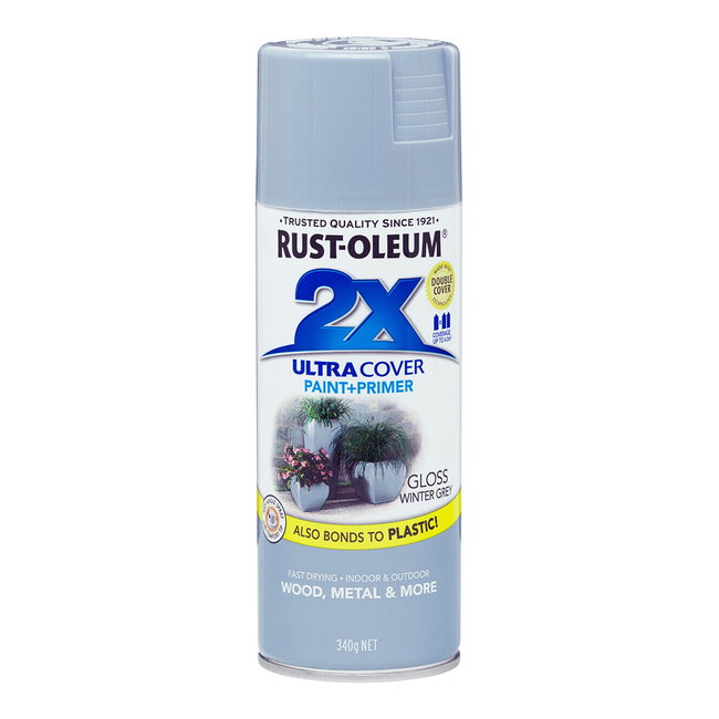 RUST-OLEUM 2X Gloss Paint & Primer Spray Paint 340g Winter Grey