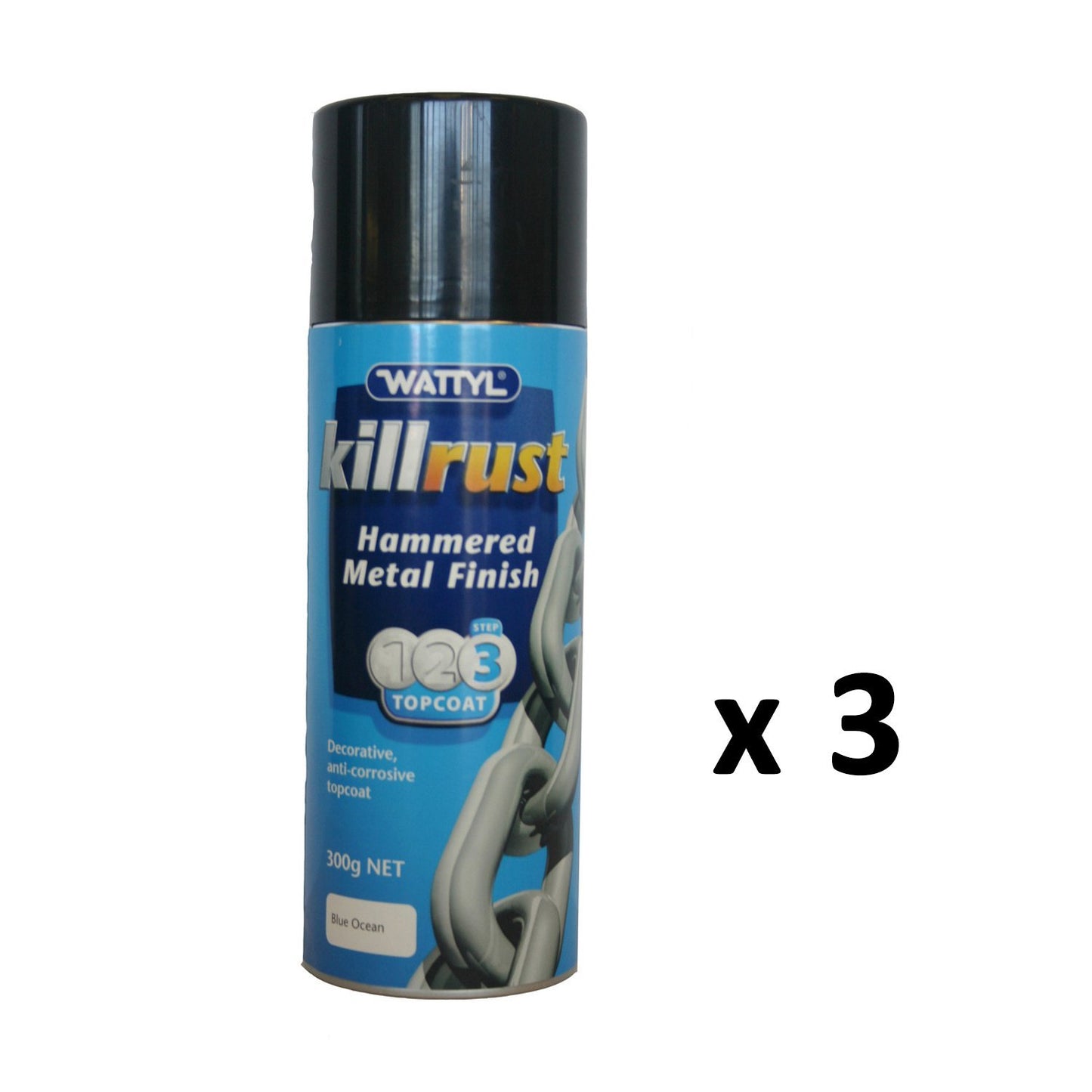 WATTYL Killrust Hammered Finish Spray Paint 300g Aerosol Blue Ocean x 3