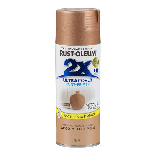 RUST-OLEUM 2X Ultra Cover Gloss Paint & Primer Spray Paint 340g Metallic Rose Gold