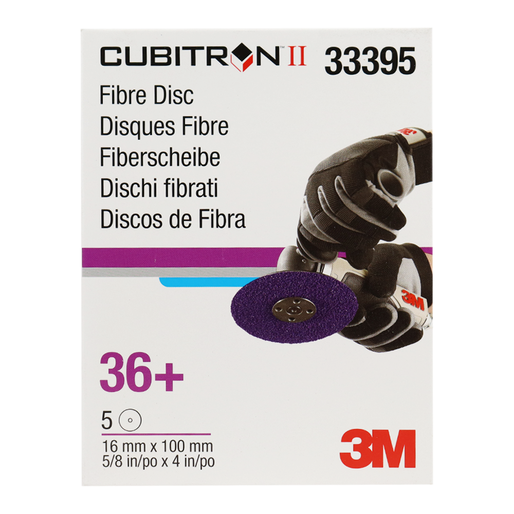 3M 33395 Cubitron II Abrasive Fibre  Sanding Disc 36 Grit 100mm x 16mm x 5 Pack