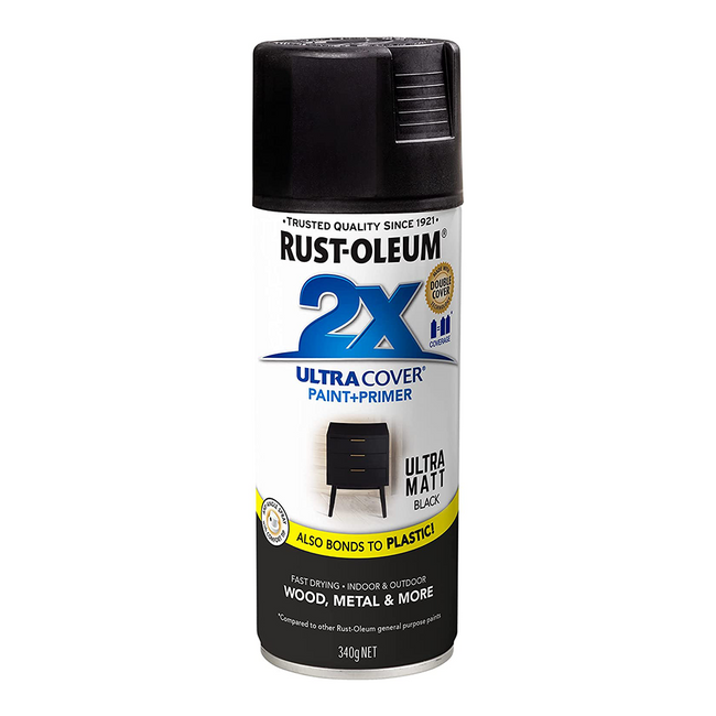 RUST-OLEUM 2X Ultra Cover Matt Paint & Primer Spray Paint 340g Black