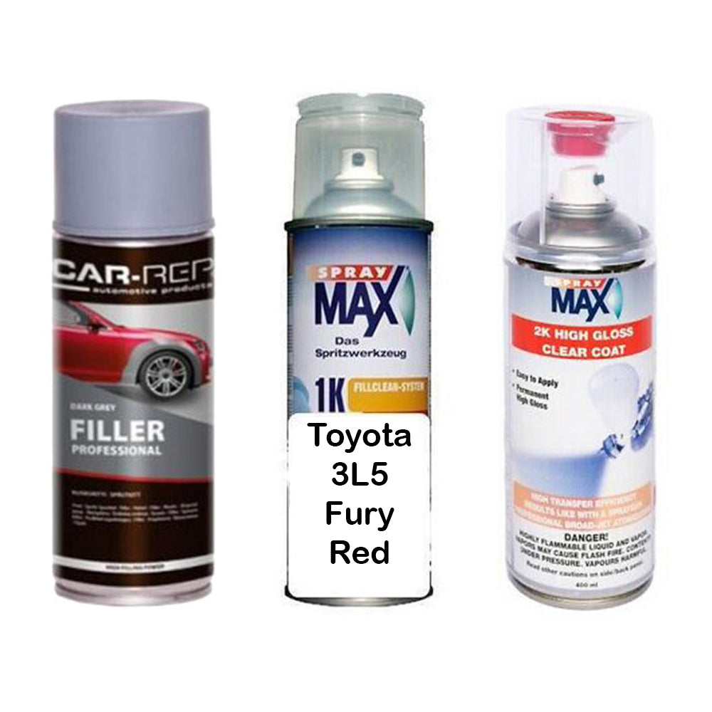 Auto Touch Up Paint for Toyota 3L5 Fury Red Plus 2k Clear Coat & Primer