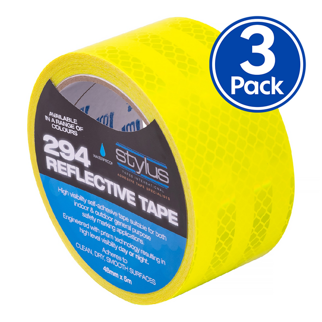 Stylus 294 Reflective Tape 48mm x 5m x 3 Pack Fluoro Yellow Green Waterproof