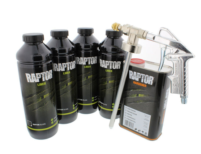 UPol Raptor Black Tough Bed Liner Kit 4L + Professional Vari-Nozzle Spray Gun