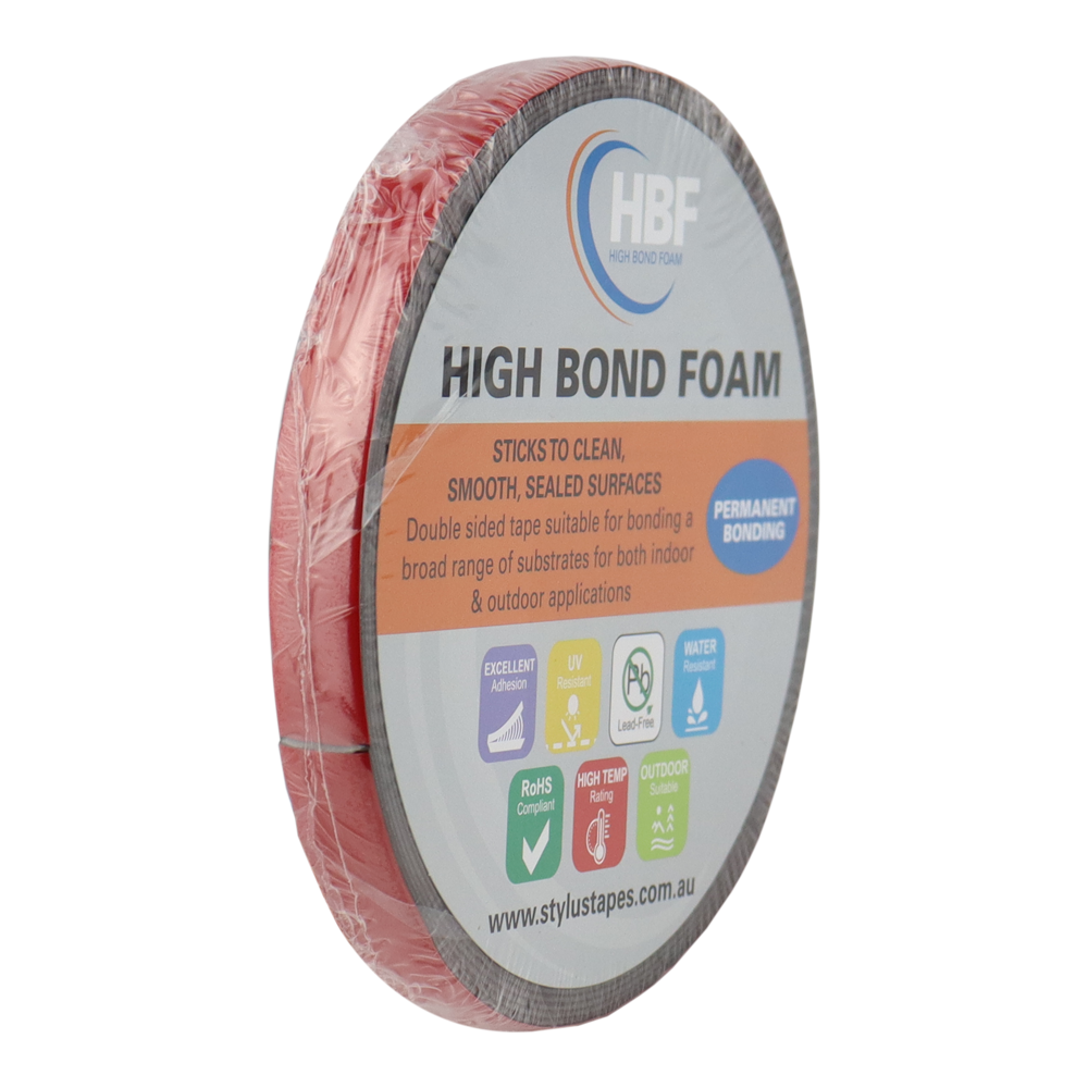STYLUS HBF VHB Double Sided Foam Tape 12mm x 5m Black Permanent Bonding