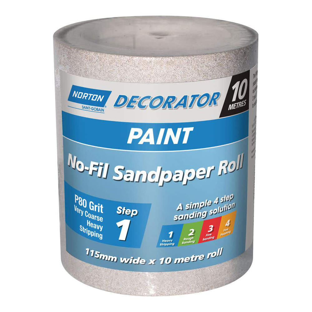 Norton No-Fil A259 Sandpaper Roll P80 115MMX10M Coarse Paint Decorator