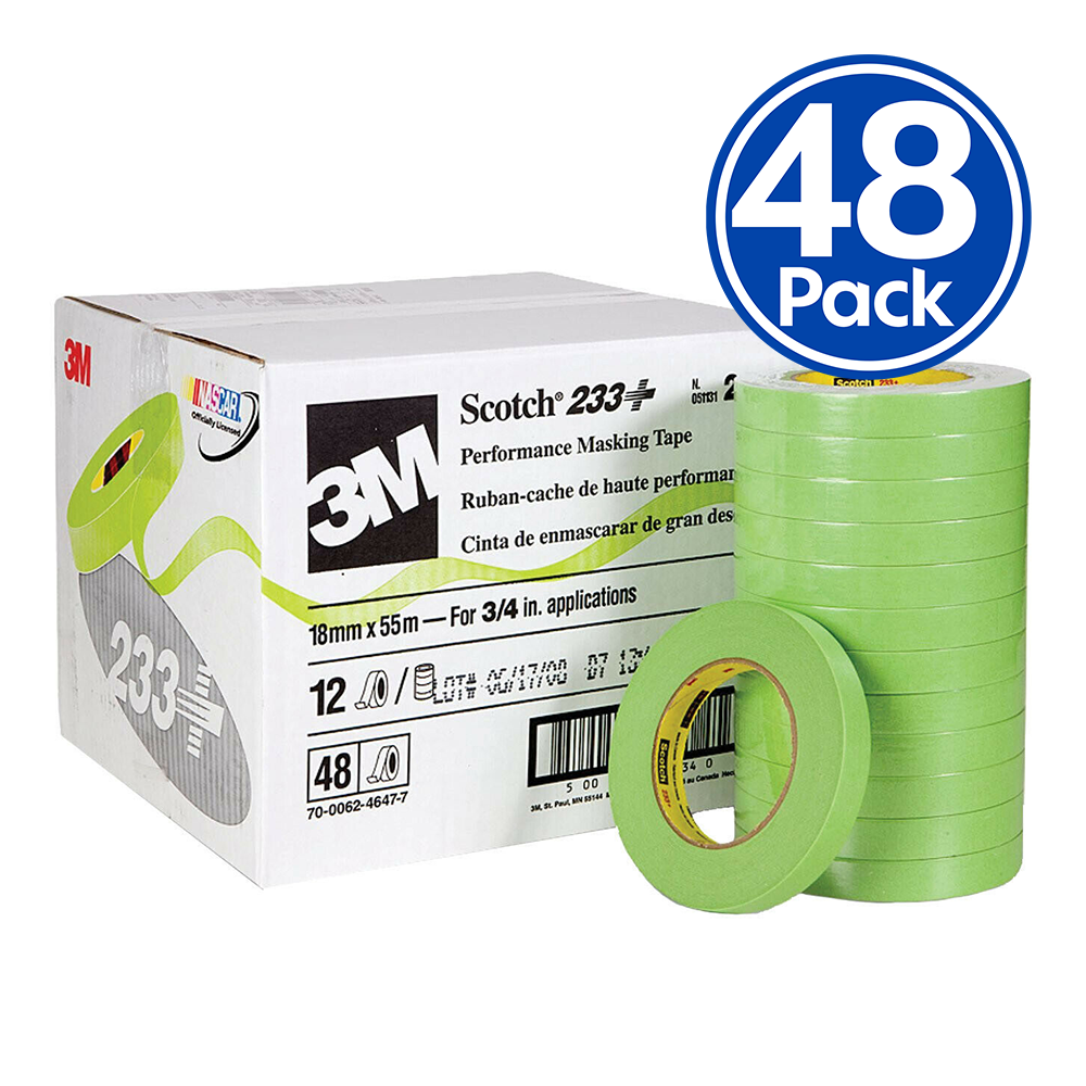 3M 233+ Scotch Performance Automotive Masking Tape 18mm x 50m x 48 Rolls Box
