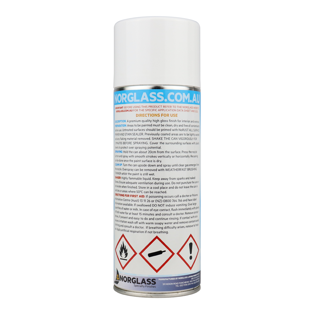 Norglass Marine Weatherfast White Premium Enamel Aerosol 300g High Gloss 3 Pack