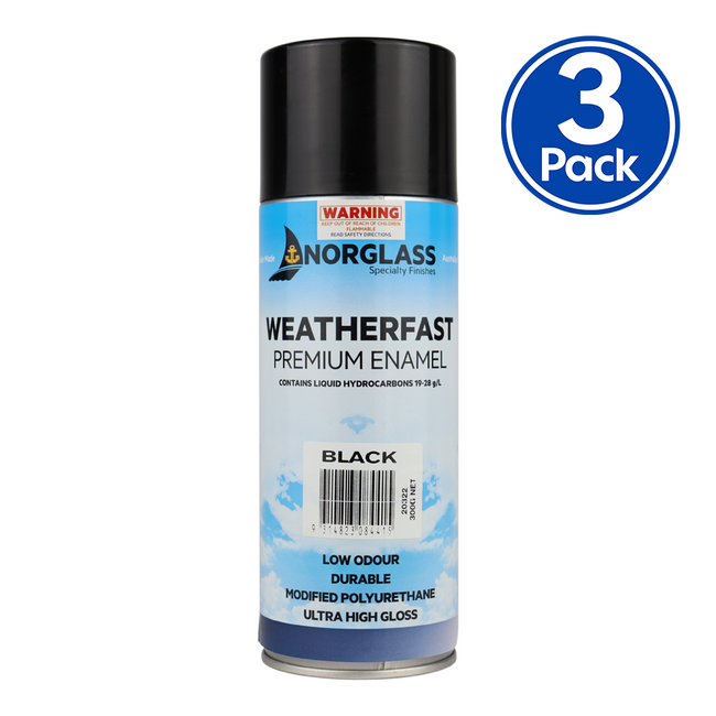 Norglass Marine Weatherfast Black Premium Enamel Aerosol 300g High Gloss 3 Pack