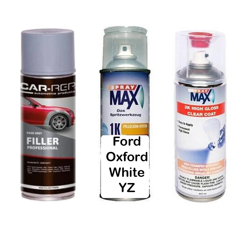 Auto Touch Up Car Paint Can Ford Oxford White YZ Plus 2k Clear Coat & Primer