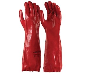 Maxisafe PVC Red 45cm Extended Oil Grease Chemical Gauntlet Gloves