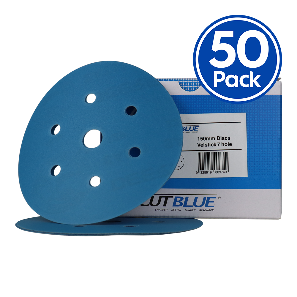 Revcut Blue Sanding Paper Grit P40 150mm Hook & Loop 7 Hole 50 Film Discs
