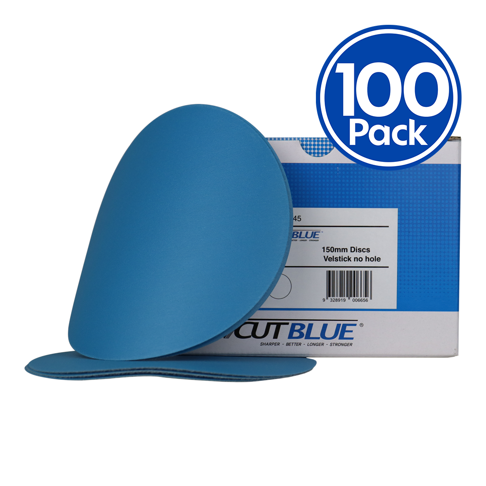 Revcut Blue Sanding Paper Grit P100 150mm No Hole 100 Discs Hook & Loop Sander