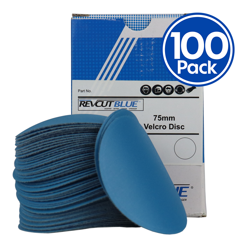 Revcut Blue 75mm Choose Grit Hook & Loop Sanding Disc Box of 100
