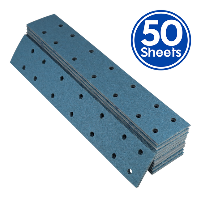 Revcut Blue P80 Grit Hook & Loop Sandpaper Sheets 70mm x 420mm 14H x 50 Pack