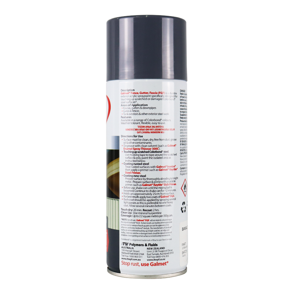 GALMET Fence Gutter Fascia FGF Colorbond 350g Spray Paint Aerosol Basalt