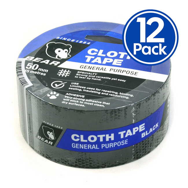 Norton Premium Grade Black Cloth Tape 50mm x 15m 12 Pack