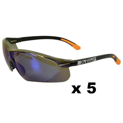 Maxisafe Kansas Safety Glasses AS/NZS1337 Anti Scratch Fog Coating Blue Mirror x 5