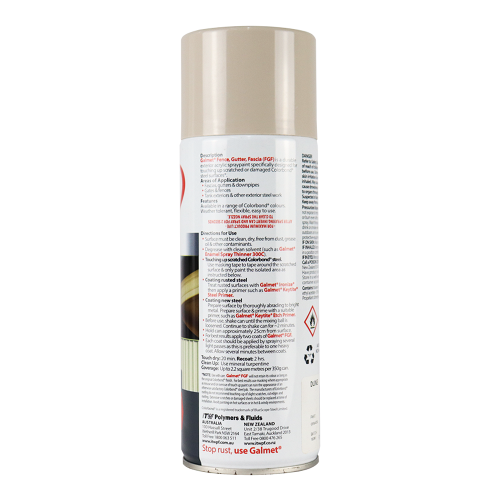 GALMET Fence Gutter Fascia FGF Colorbond 350g Spray Paint Aerosol Dune