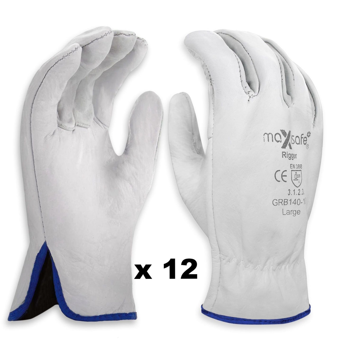 General Purpose Maxisafe Riggers Gloves Premium Cow Grain Leather Soft White