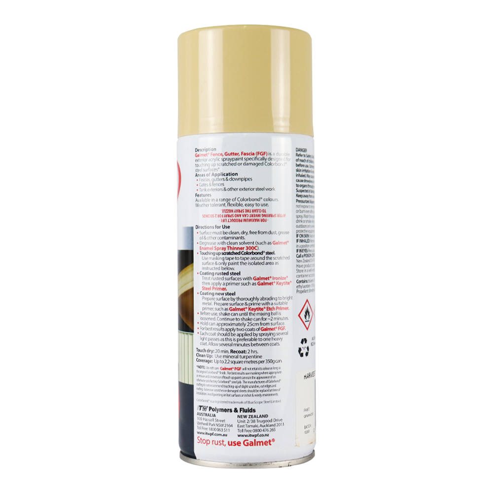 GALMET Fence Gutter Fascia FGF Colorbond 350g Spray Paint Aerosol Harvest