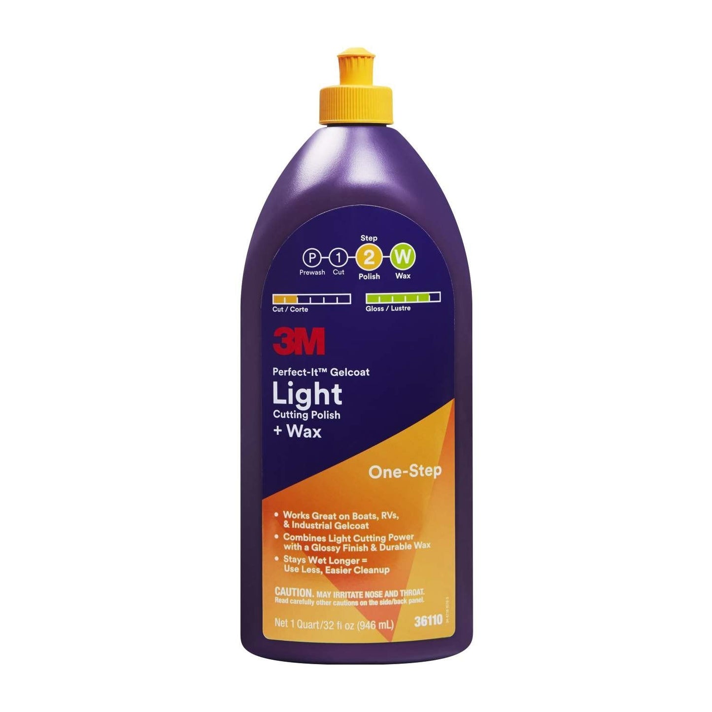 3M Perfect-It Gelcoat Light Cutting Polish + Wax, Quart 946ml 36110 Marine