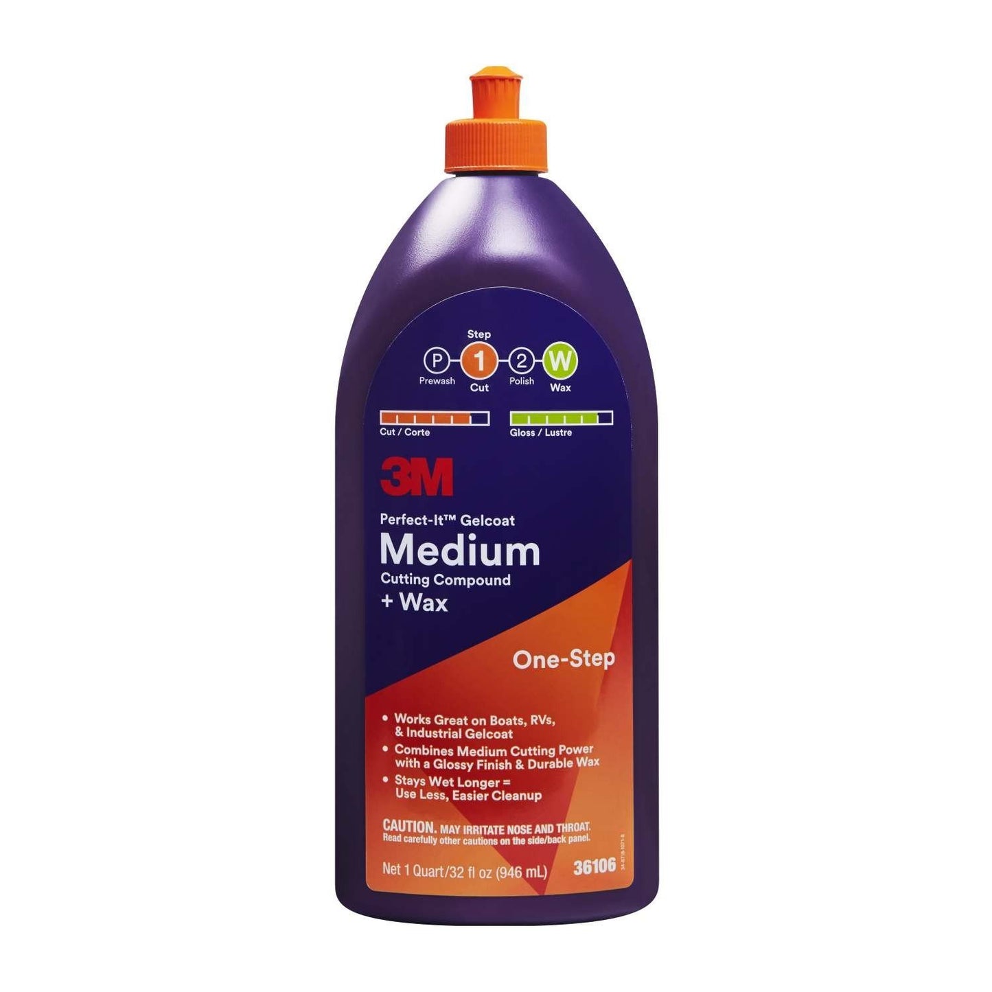 3M Perfect-It Gelcoat Medium Cutting Compound + Wax Quart 946ml 36106