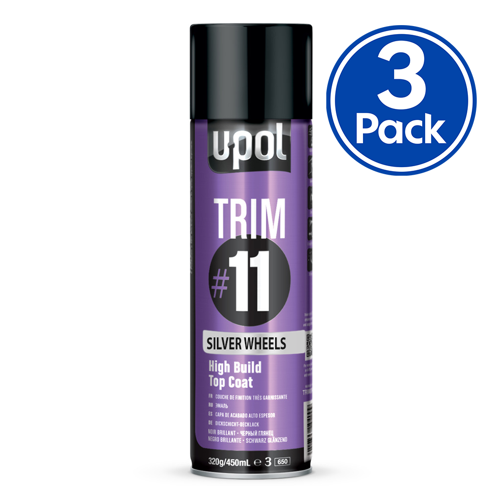 U-POL Trim #11 High Build Top Coat 450ml Silver Wheels (Light) x 3 Pack