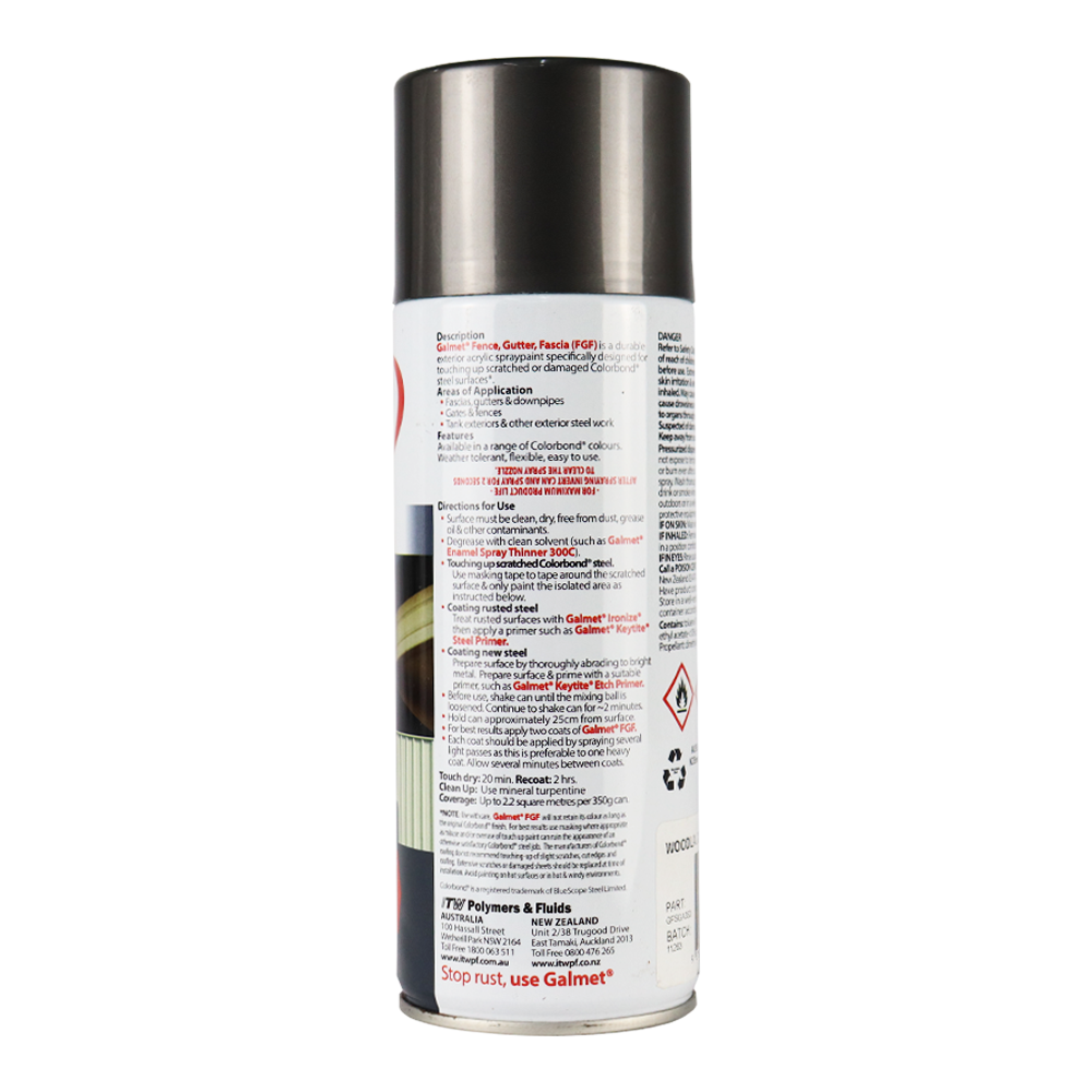 GALMET Fence Gutter Fascia FGF Colorbond 350g Spray Paint Aerosol Woodland Grey