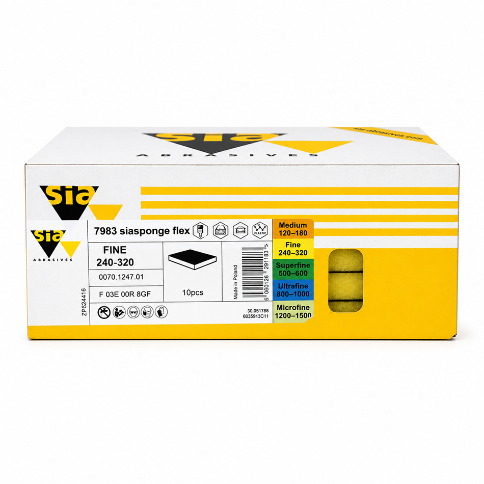SIA 7983 Siasponge Flex Foam Sanding Pad Fine Yellow 98x120x13mm 10 Pack