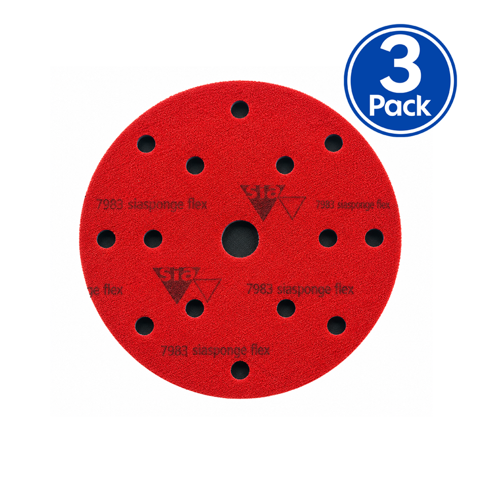 SIA 7983 siasponge Flex Ultra Fine Blue Sanding Disc 150mm x 13mm 15 Hole 3 Pack