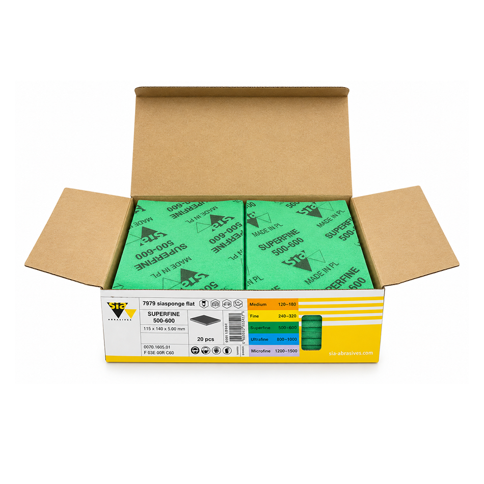 SIA 7979 siasponge Flat Superfine Green Sanding Pad 115mm x 140mm 20 Pack