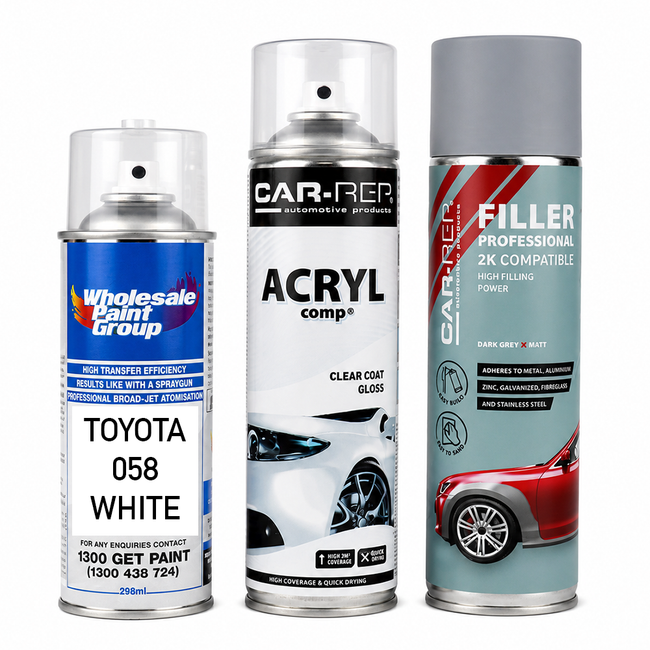 Auto Touch Up Paint for Toyota 058 White Plus 1k Clear Coat & Primer