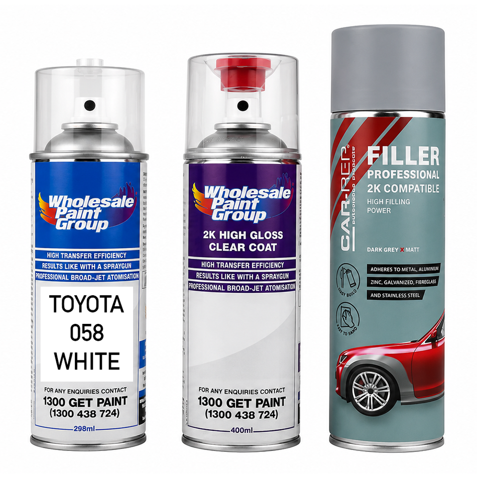 Auto Touch Up Paint for Toyota 058 White Factory Colour Plus 2k Clear Coat & Primer