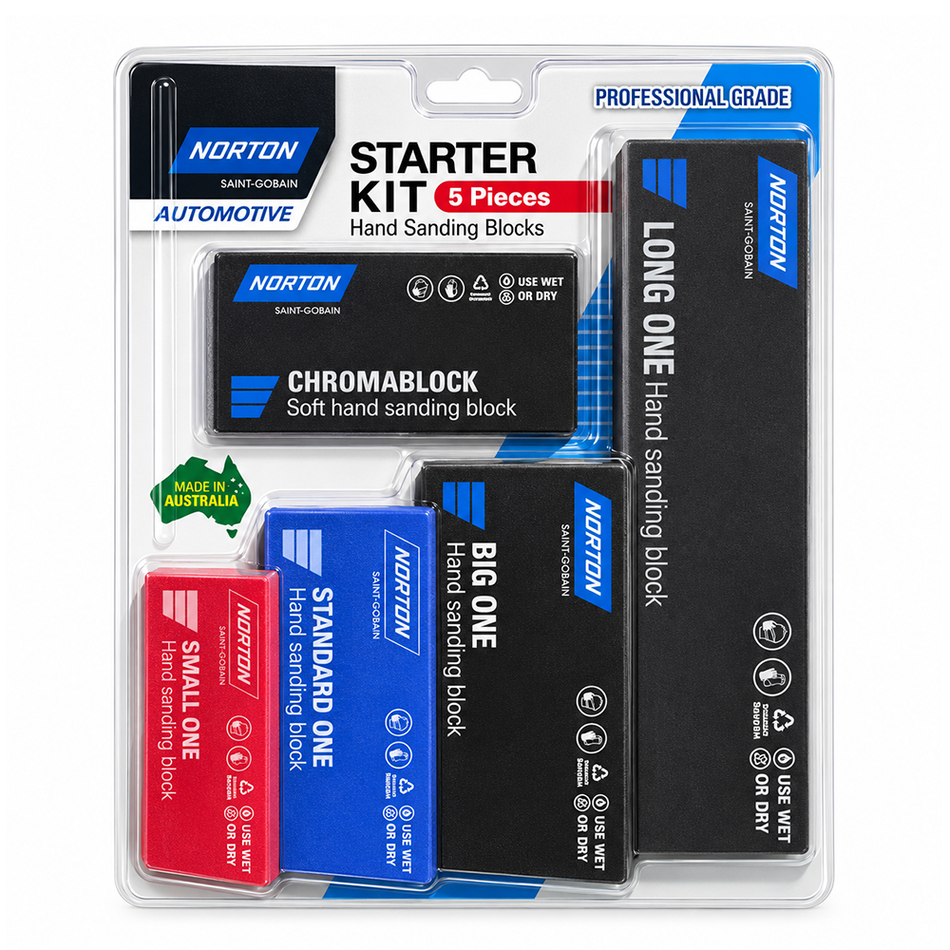 NORTON Hand Sanding Block Starter Kit 5 Piece for Automotive Bodywork