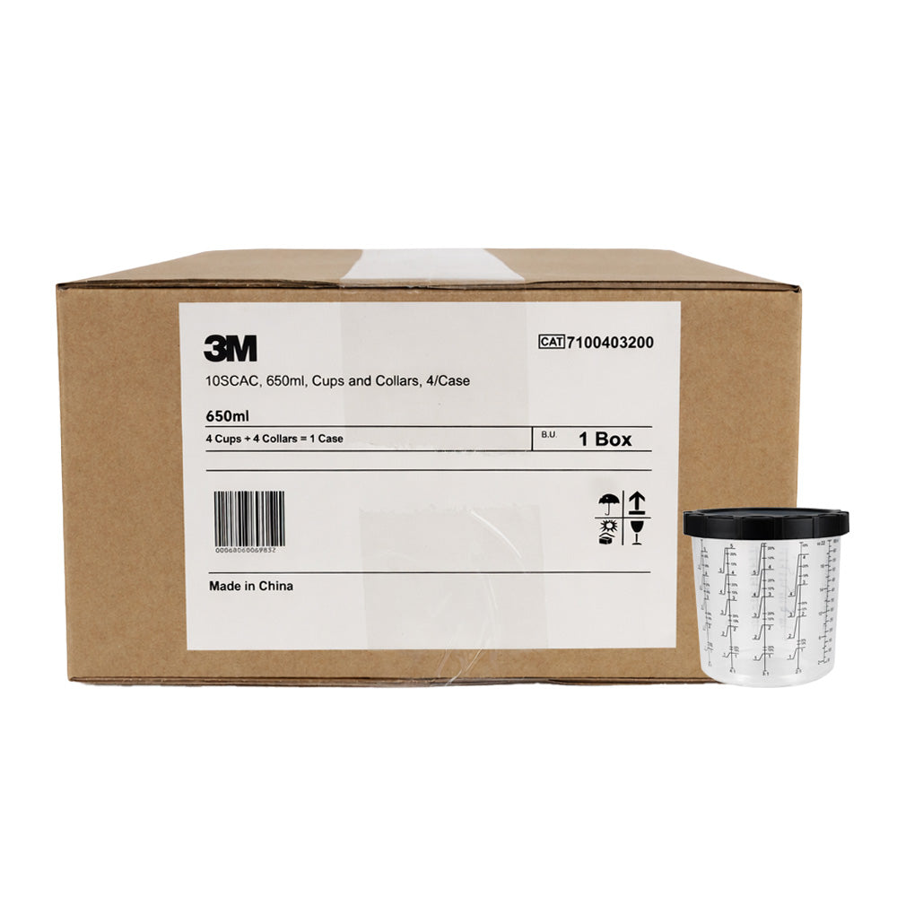 3M PPS Paint Cup Kit And Collar 650ml Box Of 4 Standard Disposable Spray System